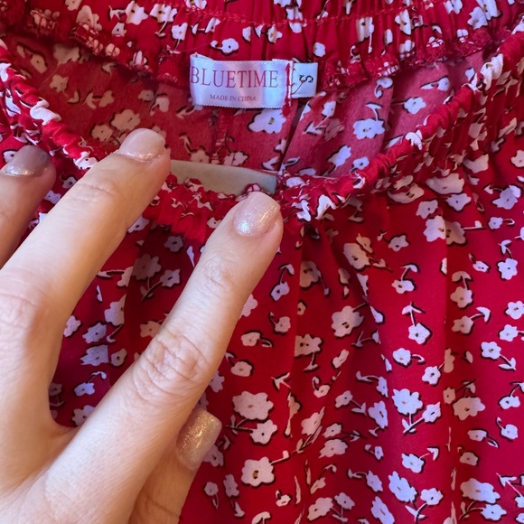 Red Floral Maxi Skirt Elastic Waist Flowy Boho Casual Size S - Picture 3 of 5